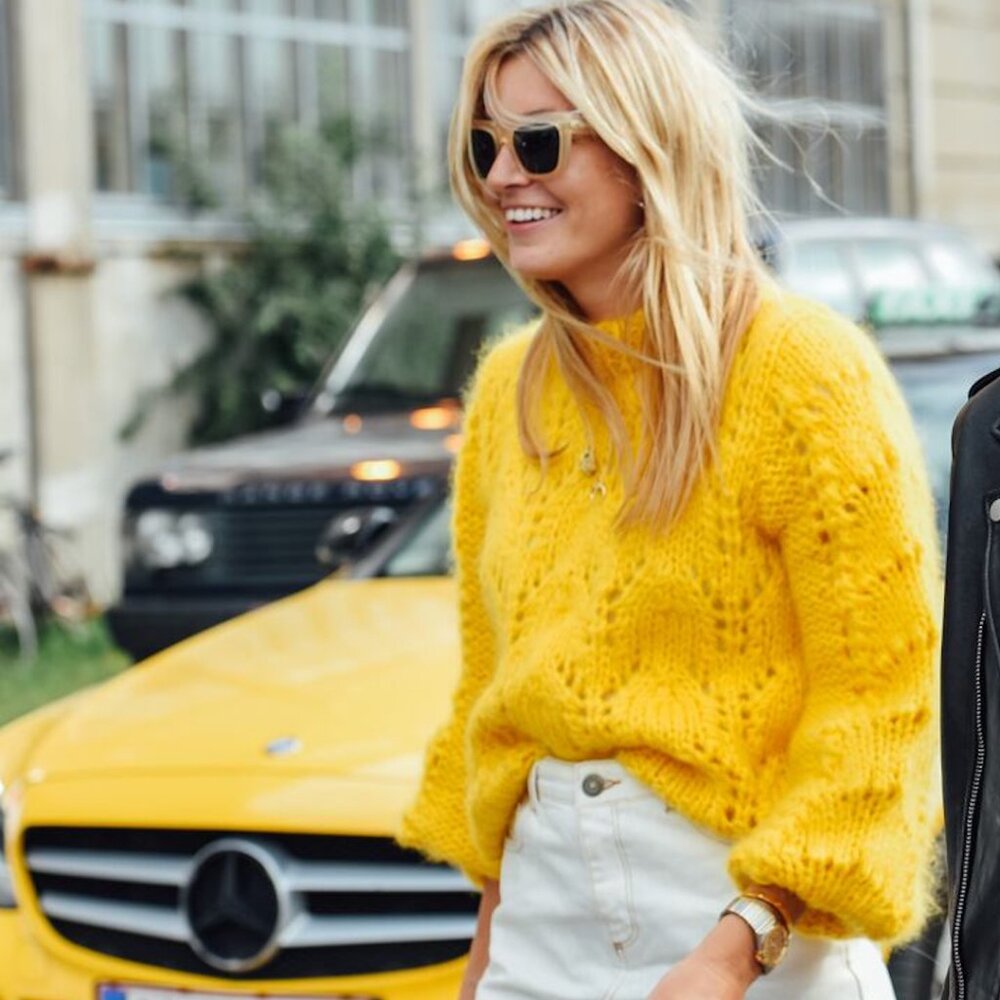 Ganni Bright Yellow Chunky Knit Crewneck Sweater
